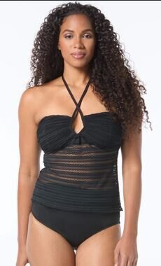 Coco Reef Black Crochet Opal Underwire Tankini Bandini Top 38DD NWT